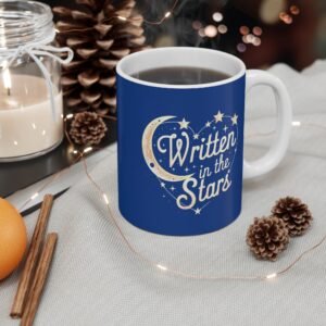 Written in the Stars - Blue Coffee Mug - Romantic Moon and Stars Design, Astrology Gift for Couples, Valentines Day or Anniversary Mug