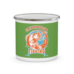 I'm Hooked on Fishing Enamel Camping Mug - Perfect for Outdoor Enthusiasts