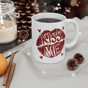 Kiss Me Valentine's Day Mug - Fun Romantic Coffee Cup with Lip Print Design