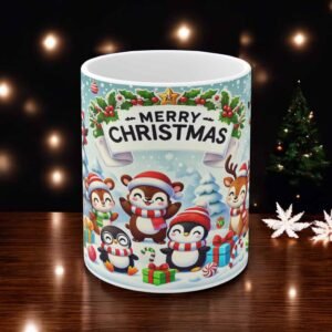 Festive Christmas Mug - Cute Penguins, Bears & Reindeer Design