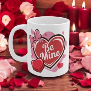 Be Mine Valentine's Day Mug - Romantic Heart,  Bow and Box design