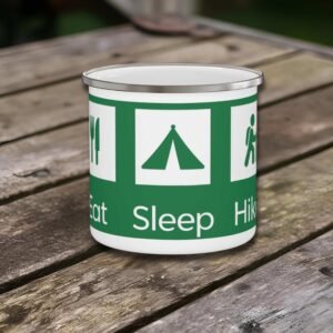 Outdoor Adventure Enamel Camping Mug - Eat Sleep Hike Design