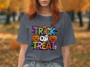 Halloween Inspired Graphic Art Trick or Treat Design T-Shirt