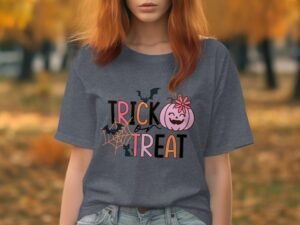 Cute Halloween Trick or Treat with Pumpkin and Bats T-Shirt