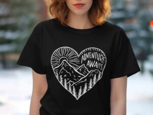 Adventure Awaits Outdoor Camping Heart Graphic T-Shirt