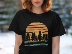 Retro Sunset Camping Graphic Outdoor Nature Design T-Shirt