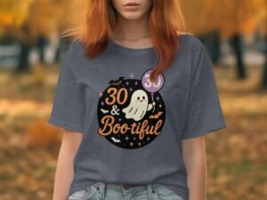 30 and Bootiful Ghost Balloon Halloween Birthday T-Shirt