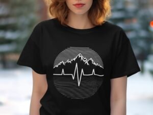 Mountain Peak Heartbeat Graphic Outdoors Adventure T-Shirt