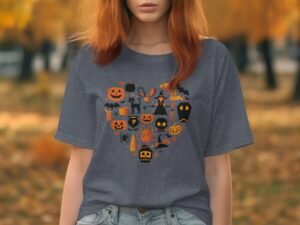 Halloween Heart Design with Witch and Pumpkin T-Shirt