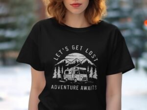 Lets Get Lost Adventure Awaits Outdoors Camper Van T-Shirt